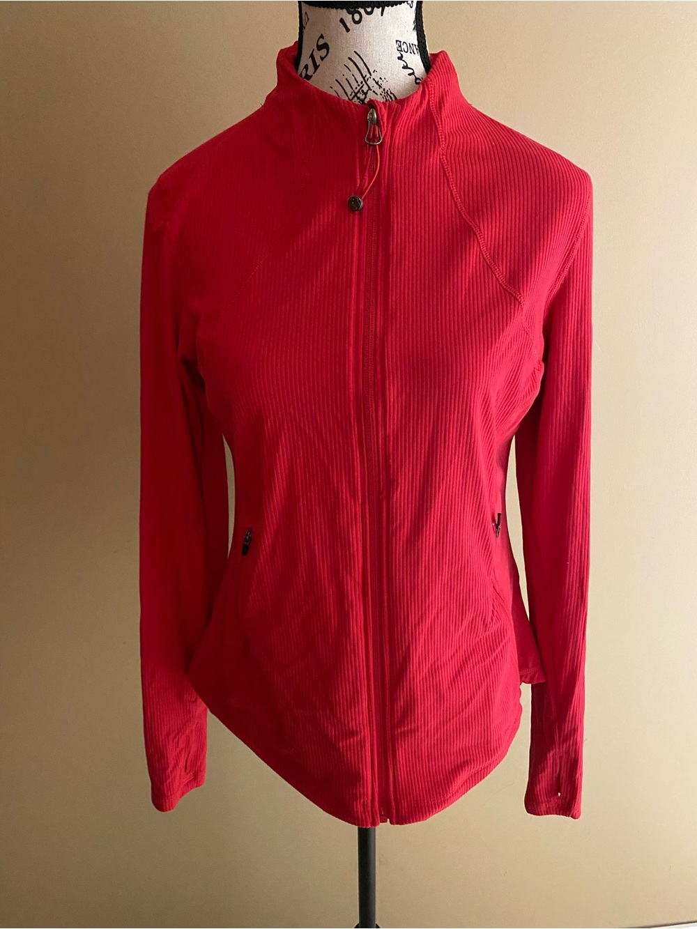 Tuff Athletics Bright Red Ribbed Zip-Front Women’s Active Jacket